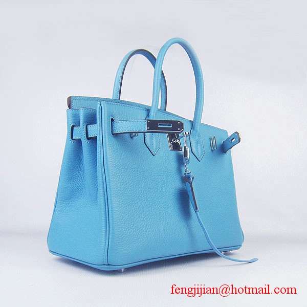 Hermes Birkin 30cm Togo Leather Bag Light Blue 6088